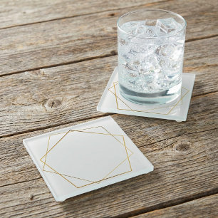 Gold effect geometric pentagon glass coaster