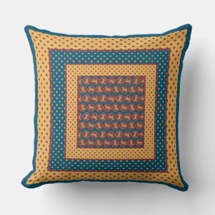 Gold-effect Horses and Polka Dot Patterns Throw Pillow