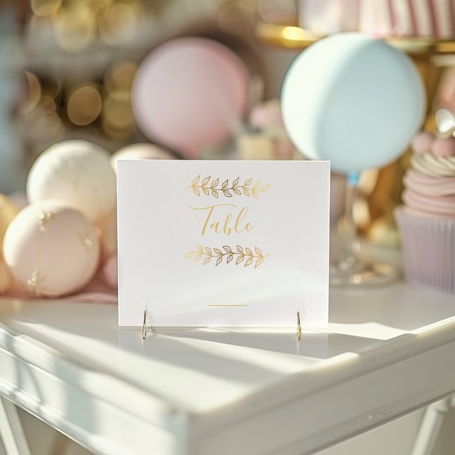 Gold effect leaves table number card (Gold effect leaves table number card for your wedding reception.)