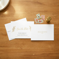 Gold effect petals save the date card