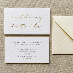 Gold effect script, the details white enclosure card
