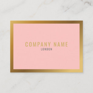 Gold effect, thick gold border, pink background business card