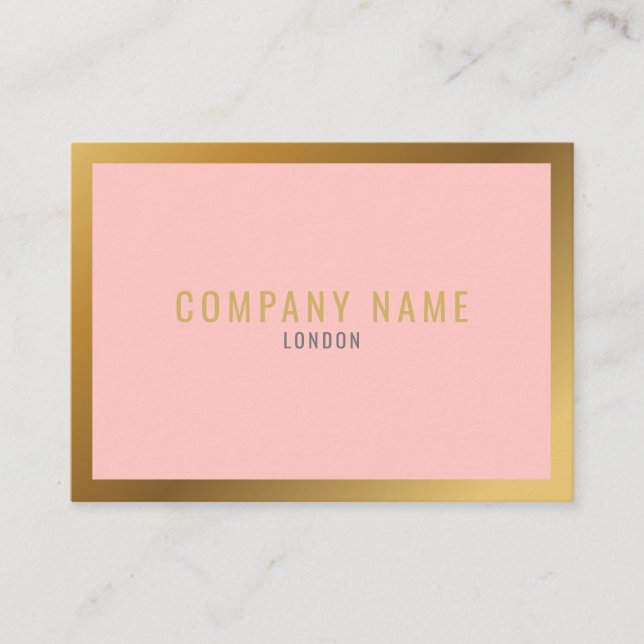 Gold effect, thick gold border, pink background business card (Front)