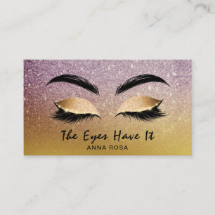 *~* Gold Eggplant Glitter Lashes Extensions Brows Business Card