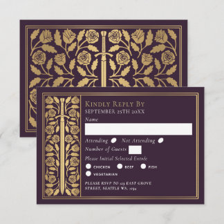 Gold Eggplant Medieval Sword Royal Wedding RSVP