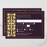 Gold Eggplant Medieval Sword Wedding RSVP