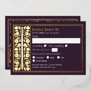 Gold Eggplant Medieval Sword Wedding RSVP