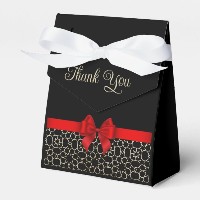 Gold Egypt Geometric Red Bow Birthday Thank You Favor Box (Front Side)