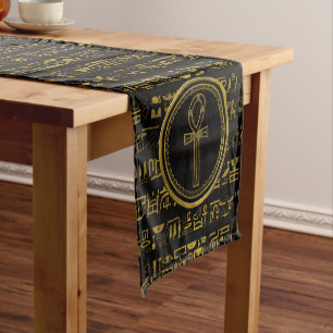 Gold Egyptian Ankh Cross symbol Short Table Runner