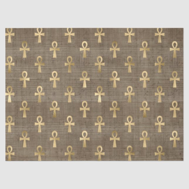 Gold Egyptian Ankh on Tan Decoupage Tissue Paper (Front)