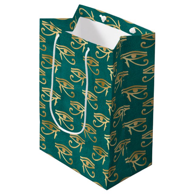 Gold Egyptian Eye of Horus Pattern  Medium Gift Bag (Front Angled)