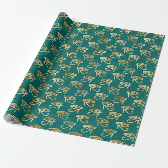 Gold Egyptian Eye of Horus Pattern Wrapping Paper (Unrolled)