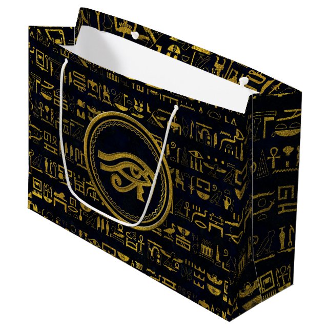 Gold Egyptian Eye of Horus - Wadjet Large Gift Bag (Front Angled)