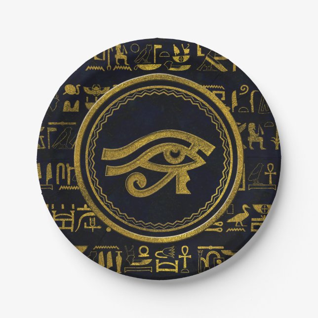 Gold Egyptian Eye of Horus - Wadjet Paper Plate (Front)