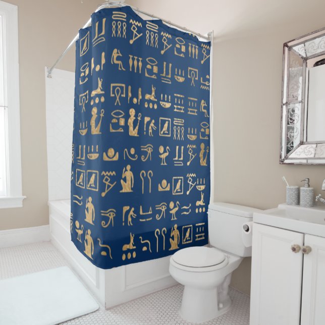 Gold Egyptian Hieroglyphics on Blue (In Situ)
