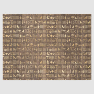 Gold Egyptian Hieroglyphs on Brown Decoupage Tissue Paper