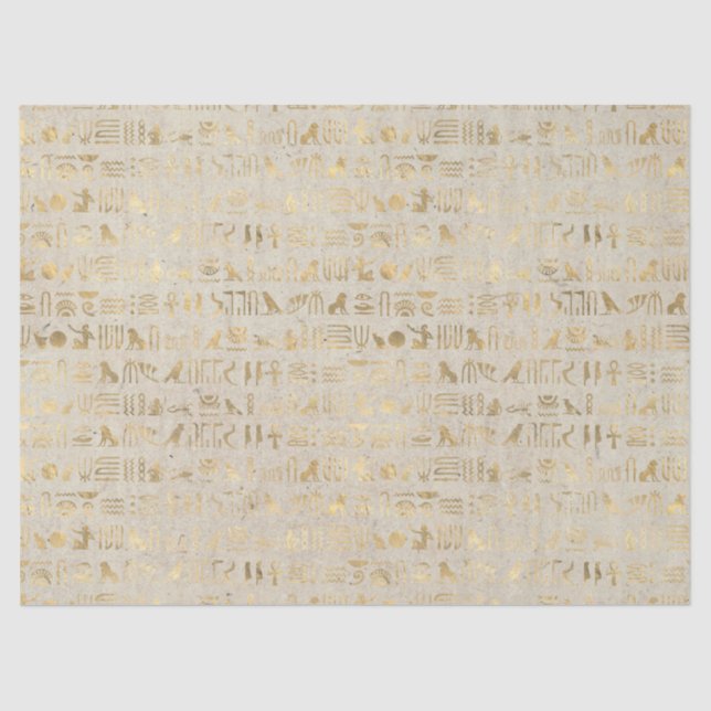 Gold Egyptian Hieroglyphs on Ivory Decoupage Tissue Paper (Front)