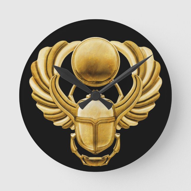 Gold Egyptian Scarab Round Clock (Front)