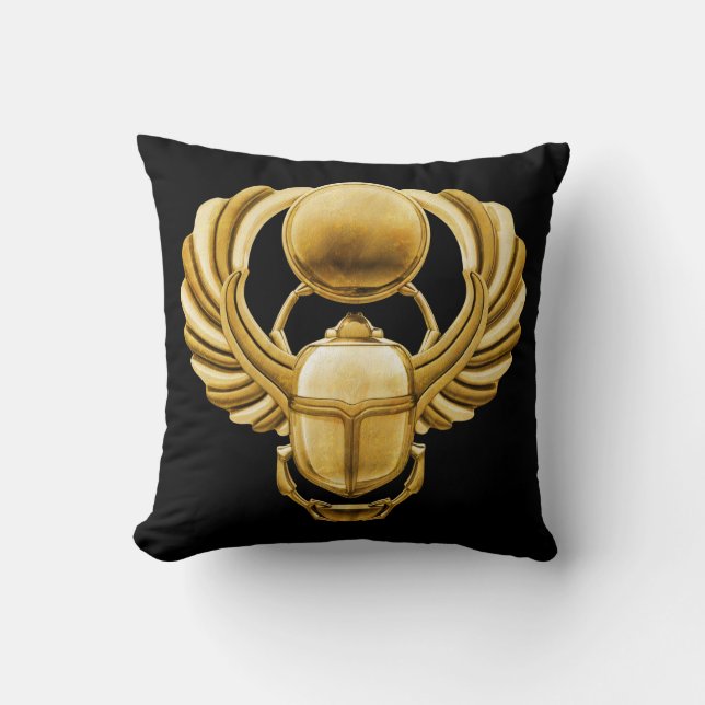 Gold Egyptian Scarab Throw Pillow (Front)