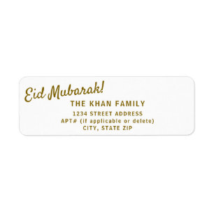 Gold Eid Moubarak Adresse de retour Sticker Étique