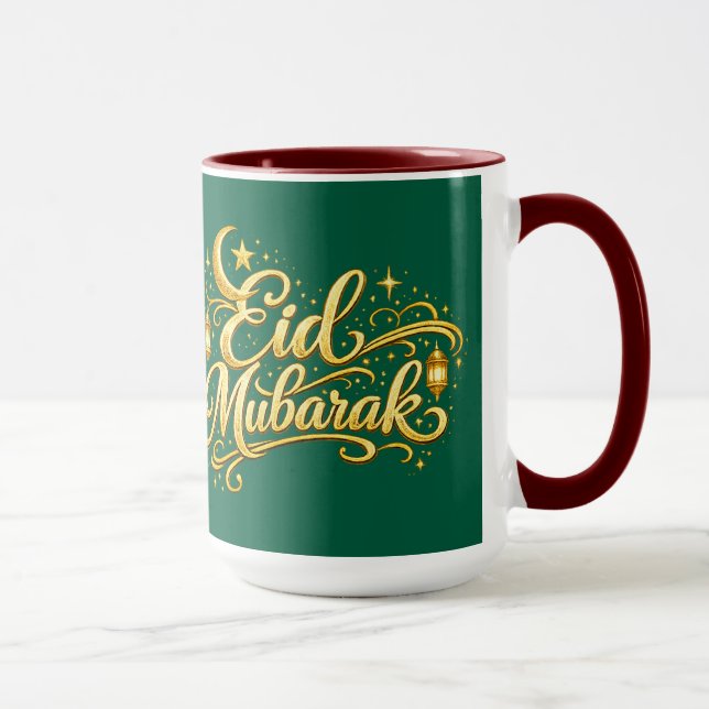 Gold Eid Mubarak Crescent Moon Lantern Islamic  Mug (Right)