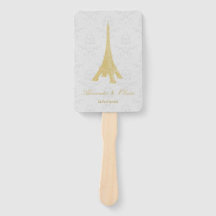 Gold Eiffel Tower Damask Wedding Favour Hand Fan
