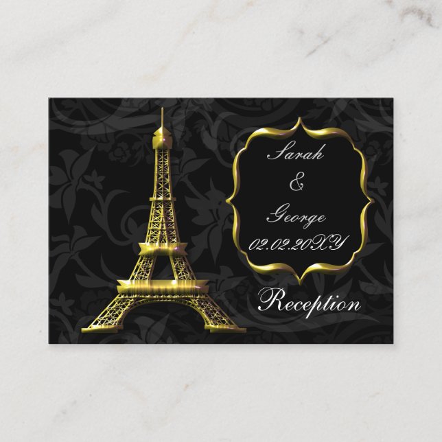 Gold Eiffel tower French Wedding reception Enclosure Card (Front)