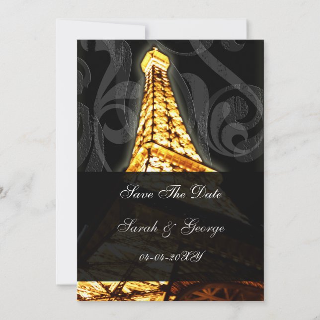 gold Eiffel Tower French wedding Save the Date (Front)