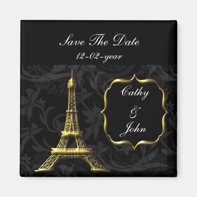 gold Eiffel Tower French wedding Save the Date Magnet (Front)