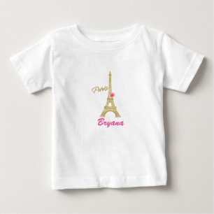 Gold Eiffel Tower Paris & Pink Rose Custom Baby T-Shirt