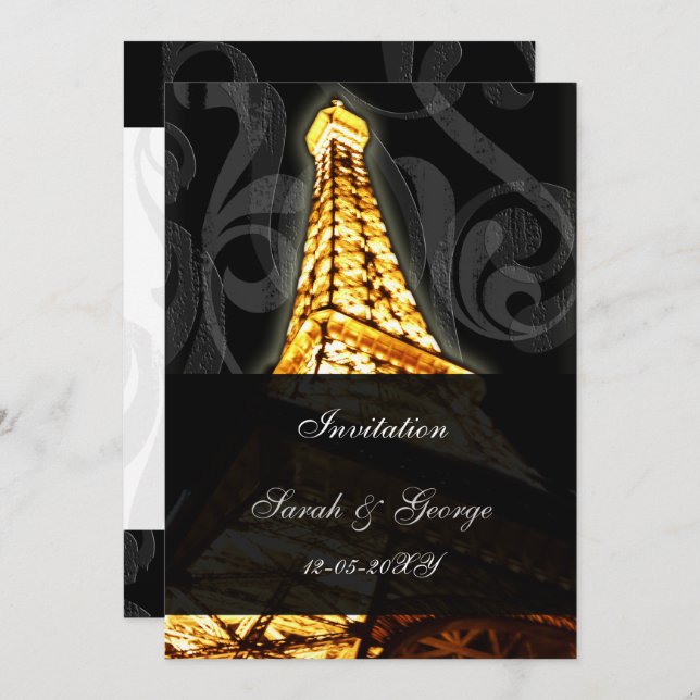 gold eiffel tower Paris wedding invitation (Front/Back)
