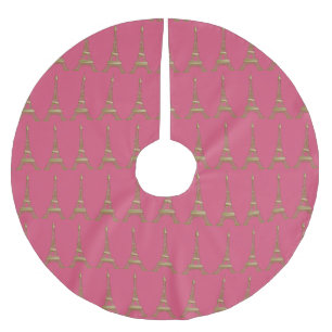 Gold Eiffel Tower Pink Paris Christmas Tree Skirt