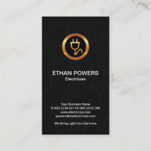 Gold Electric Power Plug Black Grunge Electrician Business Card