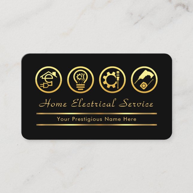 Gold Electrical Icons On Gold Brackets Business Card (Front)