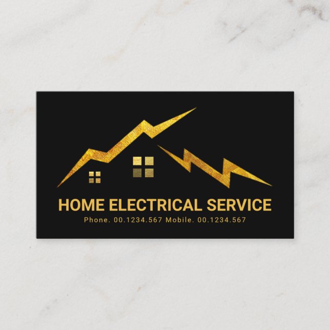 Gold Electrical Lightning Rooftop Silhouette Business Card (Front)