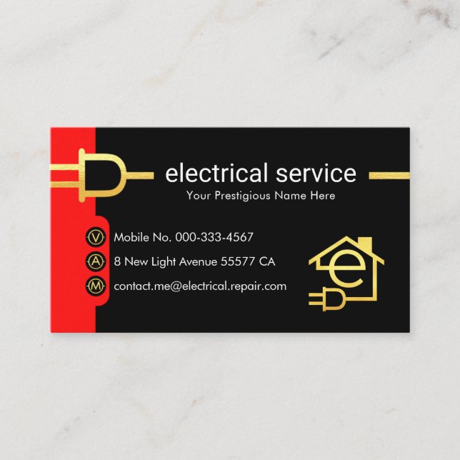 Gold Electrical Power Plug Supply Business Card (Front)
