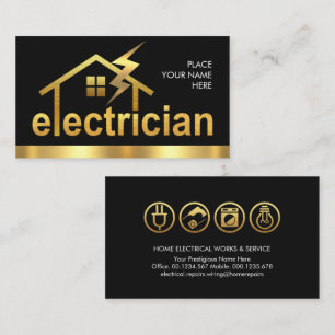 Gold Electrician Home Frame Business Card