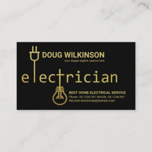 Gold Electrician Power Plug Bulb Signage Electric Business Card
