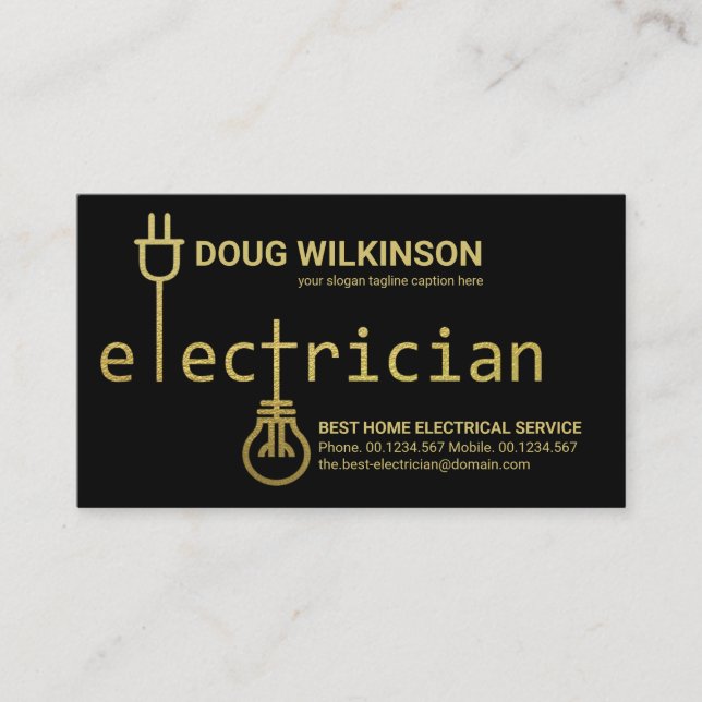 Gold Electrician Power Plug Bulb Signage Electric Business Card (Front)