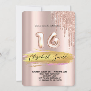  Gold elegance,  rose gold sweet sixteen  Invitati Invitation