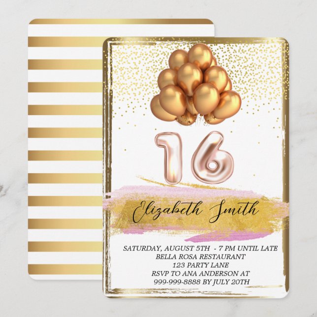  Gold elegance, sweet sixteen invitation (Front/Back)