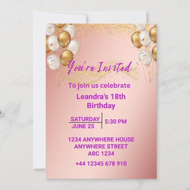 Gold Elegant Birthday Invitation (personnalisation (Devant)