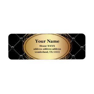 gold, elegant, black, Return Address Labels
