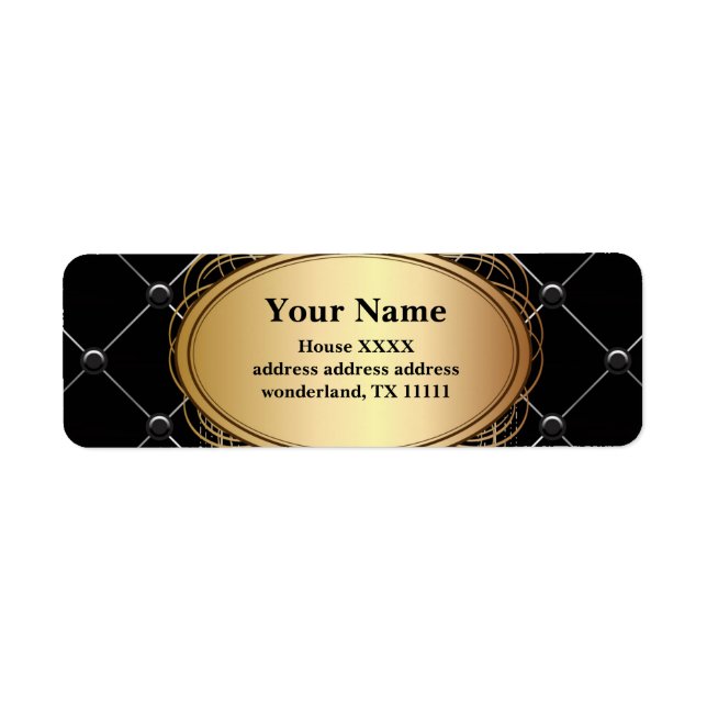 gold, elegant, black,  Return Address Labels (Front)