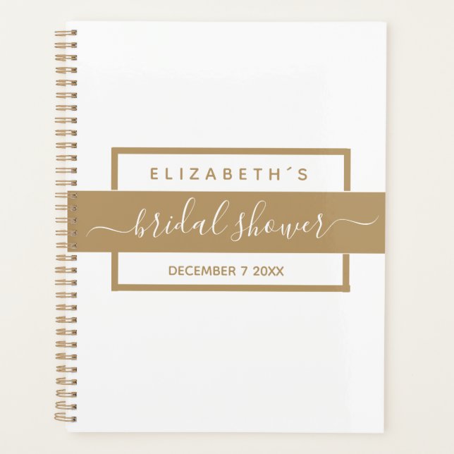 Gold Elegant  Bridal Shower White Keepsake Journal Planner (Front)