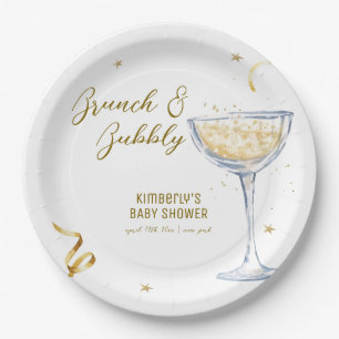 Gold Elegant Brunch Bubbly Champagne Baby Shower  Paper Plate
