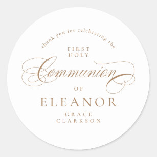Gold Elegant Calligraphy First Communion Thank You Classic Round Sticker