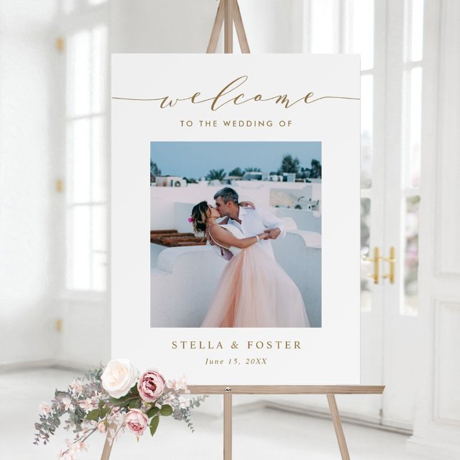 Gold Elegant Calligraphy Photo Wedding Welcome Poster (Creator Uploaded)