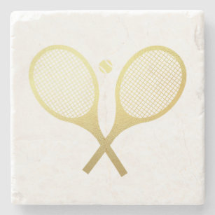 Gold Elegant Chic Classic Tennis Racquets Ball     Stone Coaster