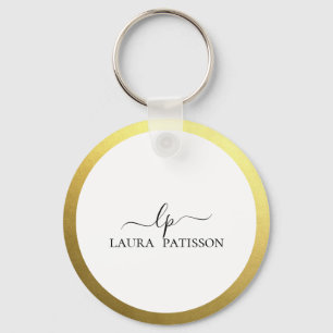 Gold elegant chic script with monogram keychain